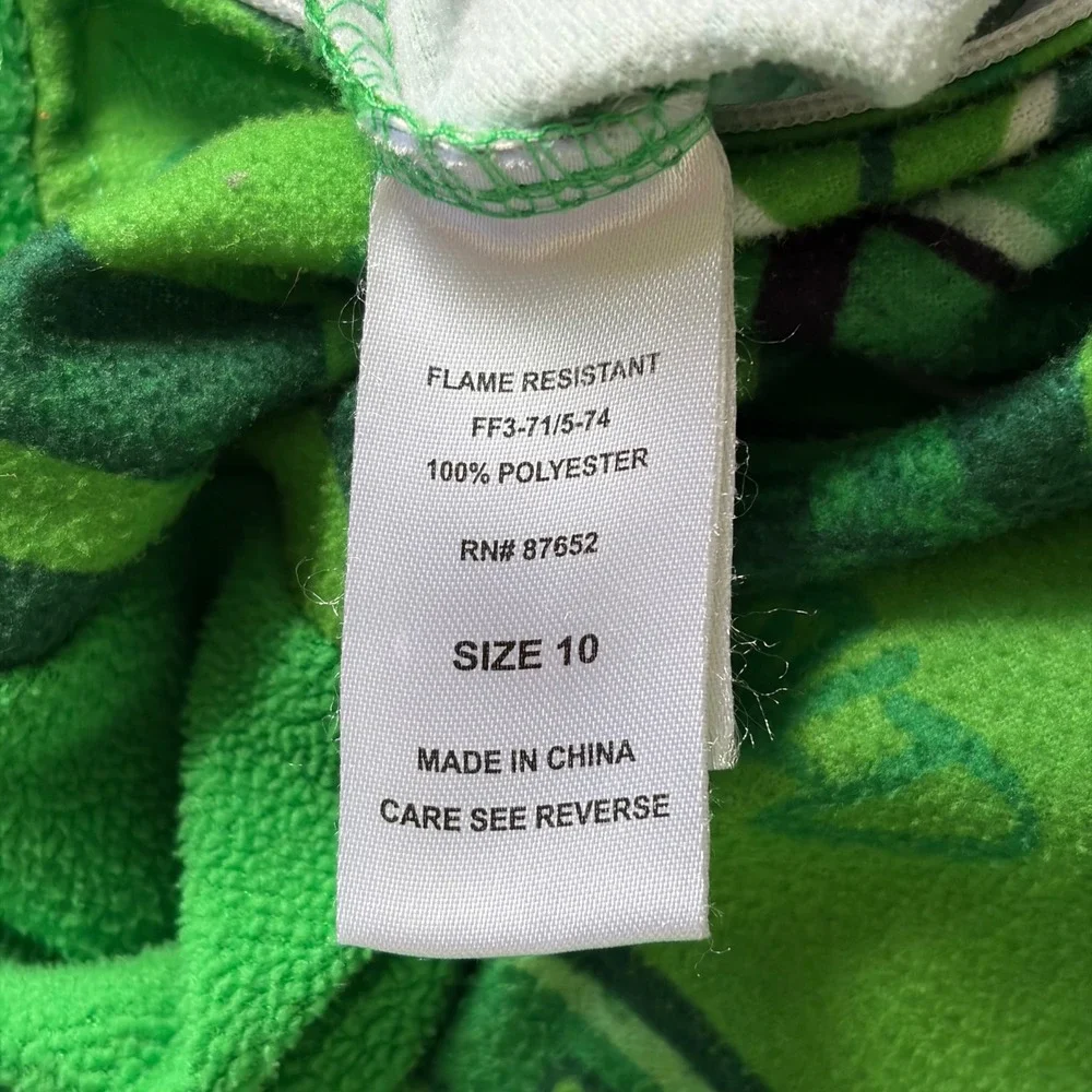 Minecraft Creeper Kids Hooded Fleece Union Suit Green Pajamas Size 10